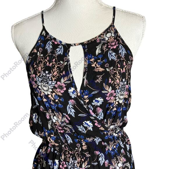 Pink Rose Maxi Dress Women’s SZ L Spaghetti Strap Keyhole Wrap Top Floral Print - Picture 2 of 6